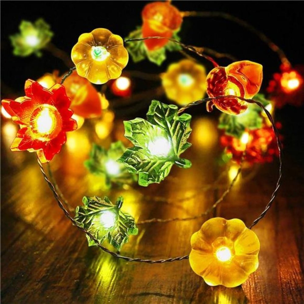 Fall String Lights 20Ft 60 LED Pumpkin Maple Leaf